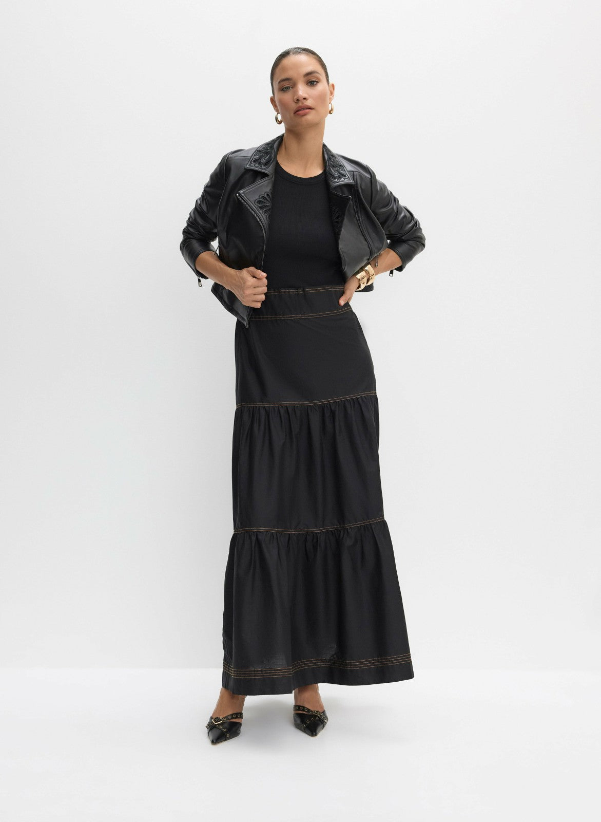 Women Mixed Media Maxi Dress Black | Melanie Lyne