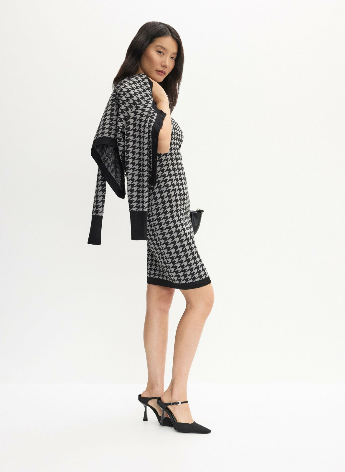 Women Houndstooth Print Jacket & Dress Set Black Pattern | Melanie Lyne