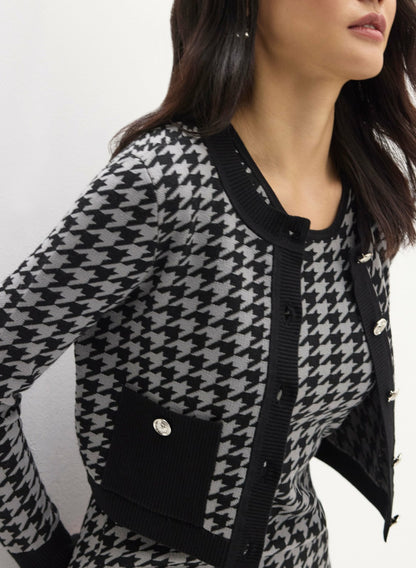 Women Houndstooth Print Jacket & Dress Set Black Pattern | Melanie Lyne