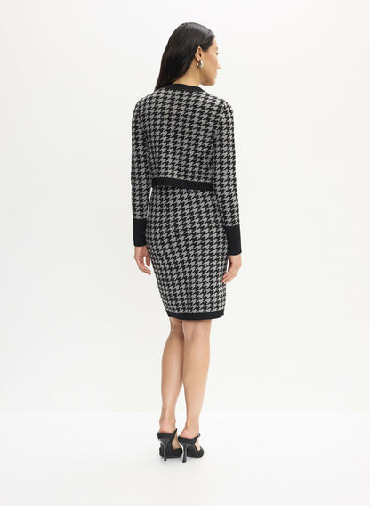 Women Houndstooth Print Jacket & Dress Set Black Pattern | Melanie Lyne