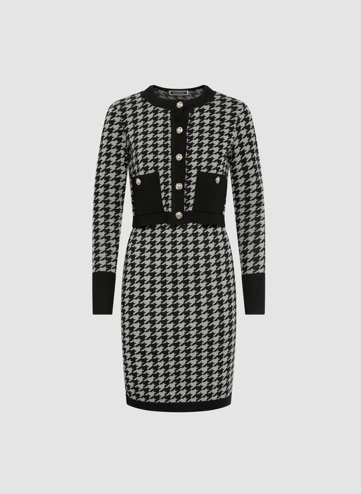 Women Houndstooth Print Jacket & Dress Set Black Pattern | Melanie Lyne