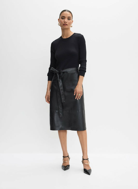 Women Knit & Vegan Leather Illusion Dress Black | Melanie Lyne
