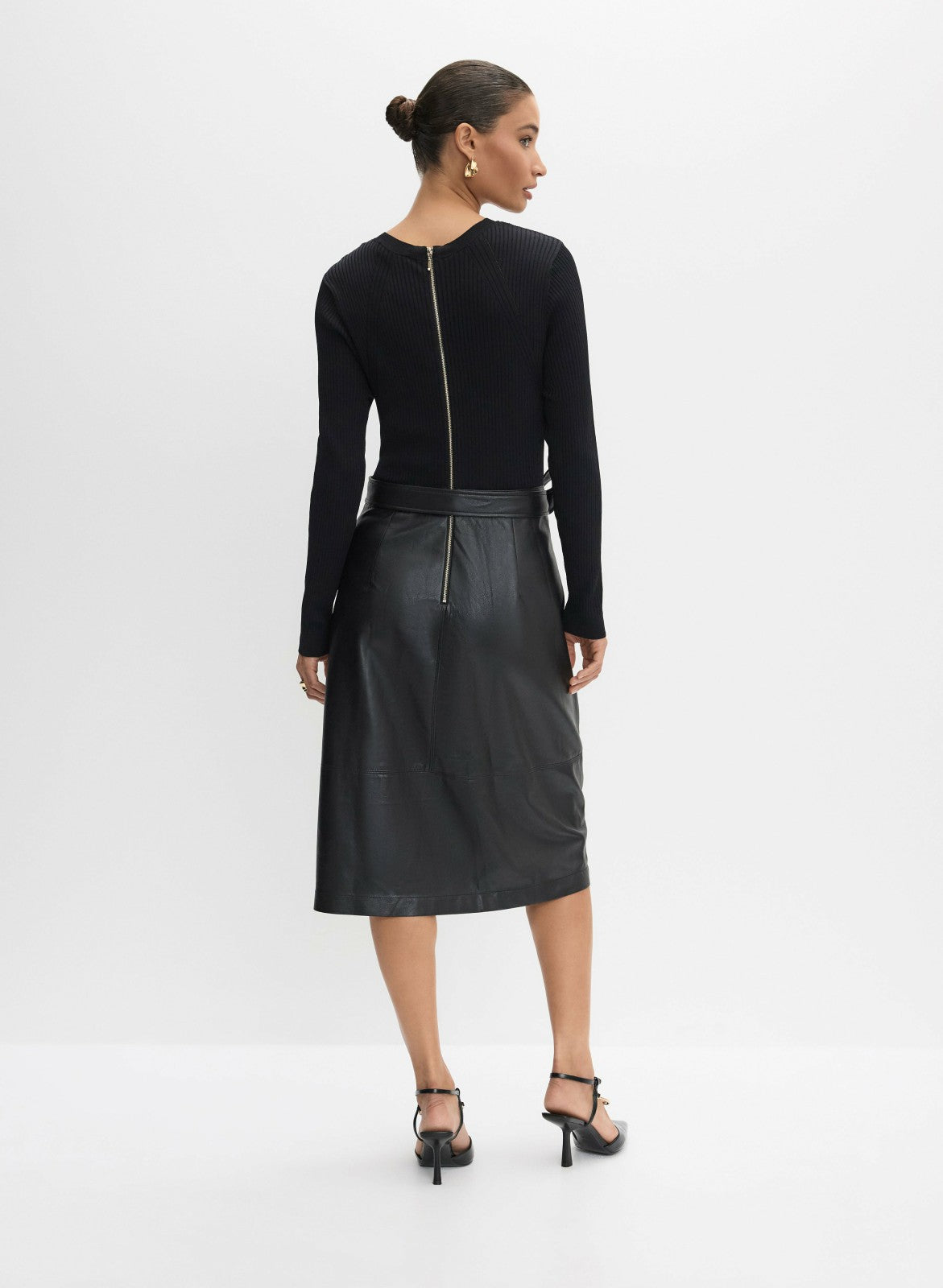 Women Knit & Vegan Leather Illusion Dress Black | Melanie Lyne