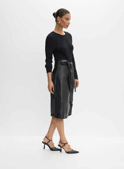 Women Knit & Vegan Leather Illusion Dress Black | Melanie Lyne