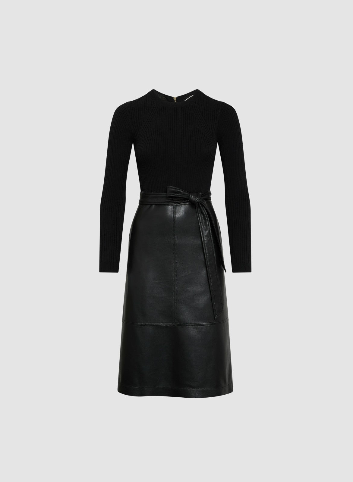 Women Knit & Vegan Leather Illusion Dress Black | Melanie Lyne