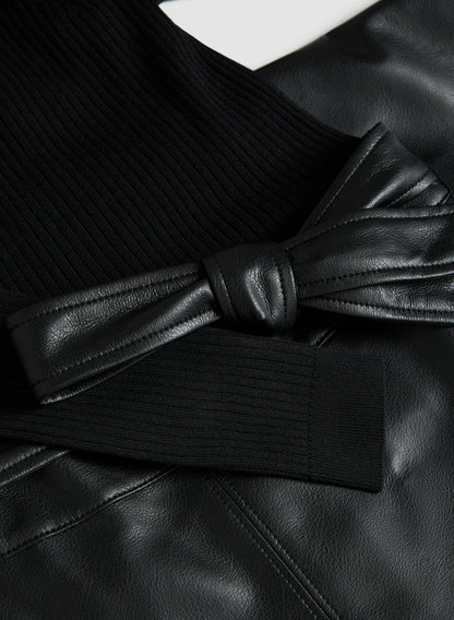 Women Knit & Vegan Leather Illusion Dress Black | Melanie Lyne