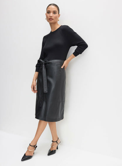 Women Knit & Vegan Leather Illusion Dress Black | Melanie Lyne