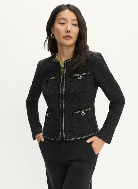 Women Button Detail Bouclé Jacket Black | Melanie Lyne