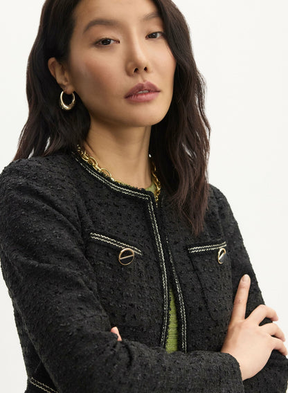 Women Button Detail Bouclé Jacket Black | Melanie Lyne