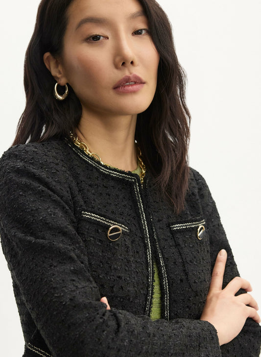 Women Button Detail Bouclé Jacket Black | Melanie Lyne