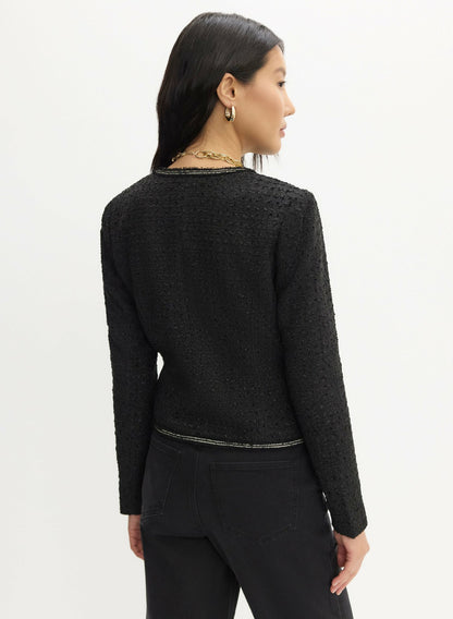 Women Button Detail Bouclé Jacket Black | Melanie Lyne