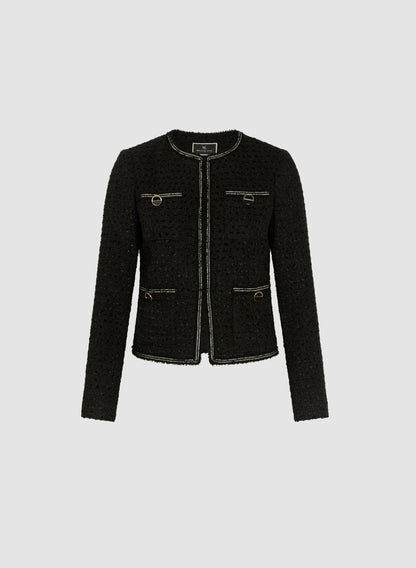 Women Button Detail Bouclé Jacket Black | Melanie Lyne