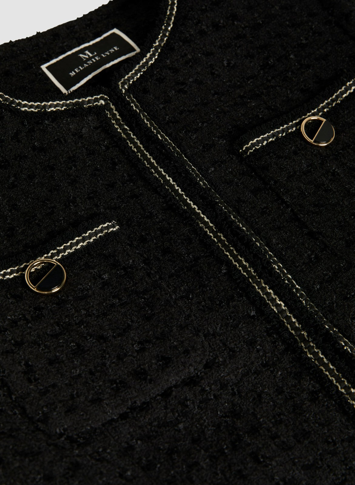 Women Button Detail Bouclé Jacket Black | Melanie Lyne