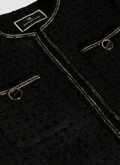 Women Button Detail Bouclé Jacket Black | Melanie Lyne
