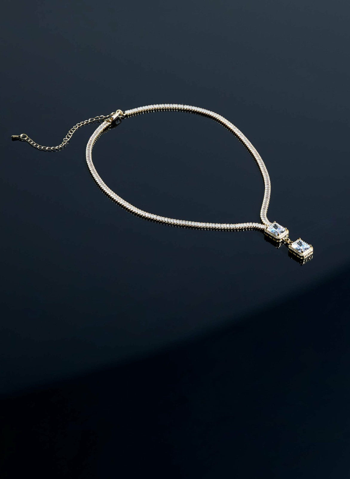 Women Cubic Zirconia Baguette Necklace Gold | Melanie Lyne