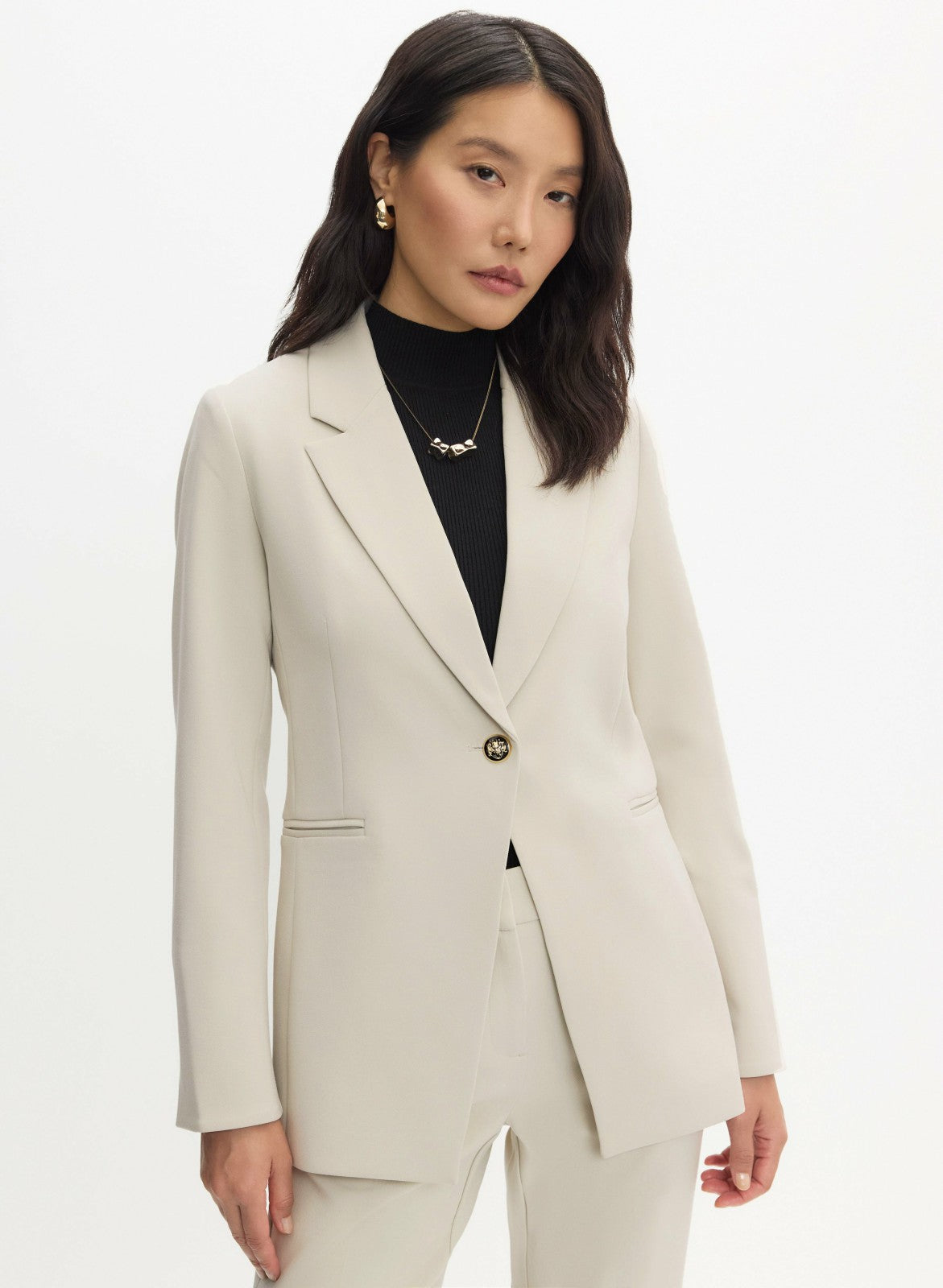 Women Notch Collar Single Button Jacket Oyster | Melanie Lyne