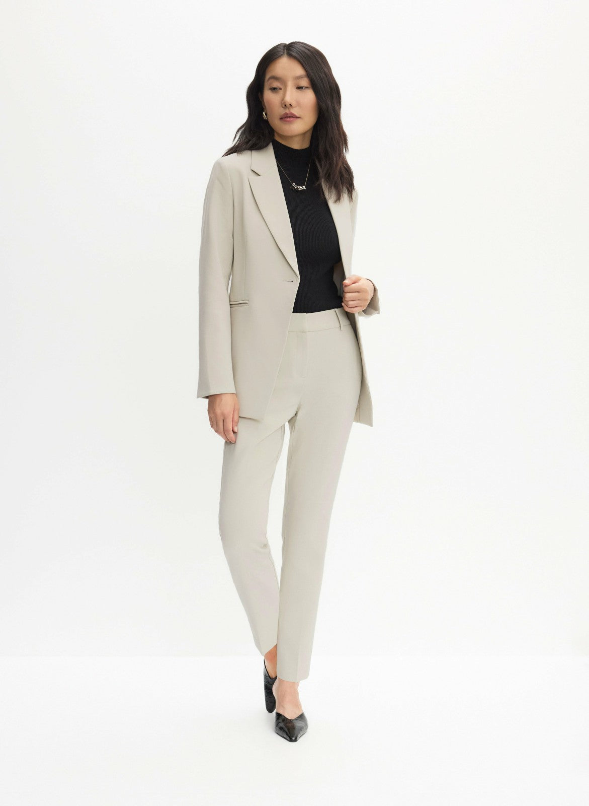 Women Notch Collar Single Button Jacket Oyster | Melanie Lyne
