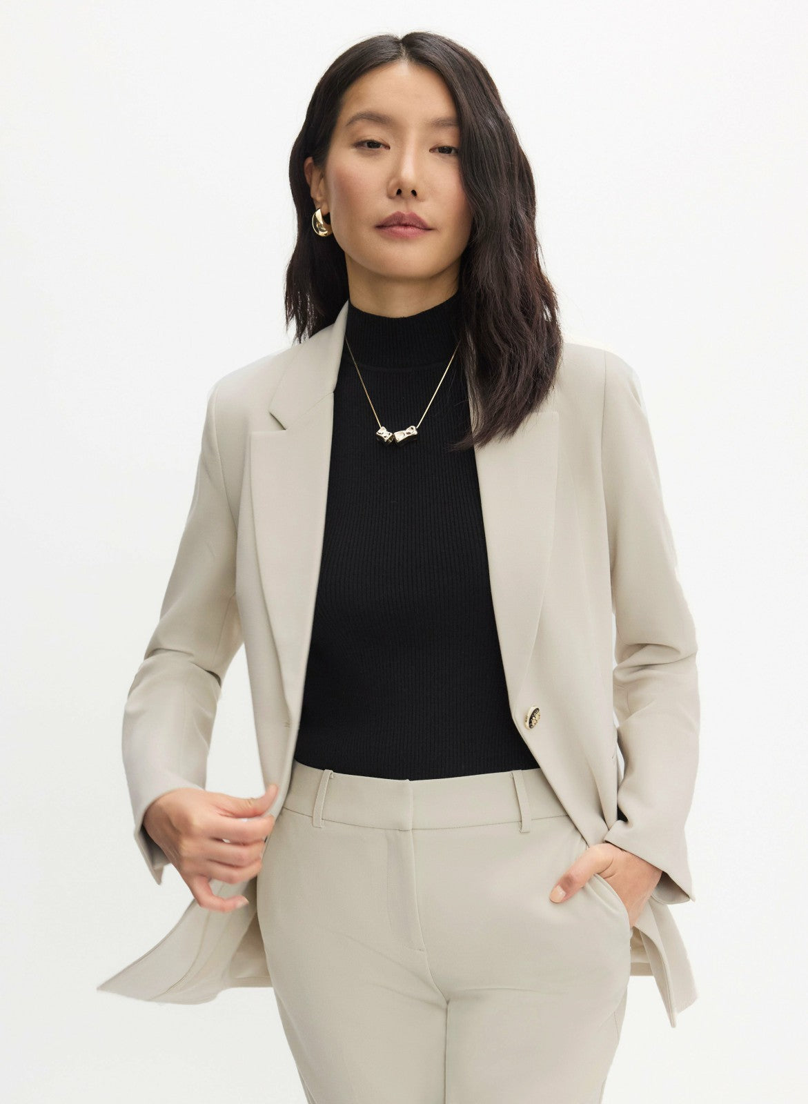 Women Notch Collar Single Button Jacket Oyster | Melanie Lyne