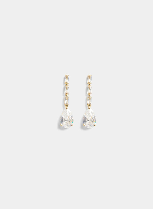 Women Linear Crystal Pendant Drop Earrings Gold | Melanie Lyne