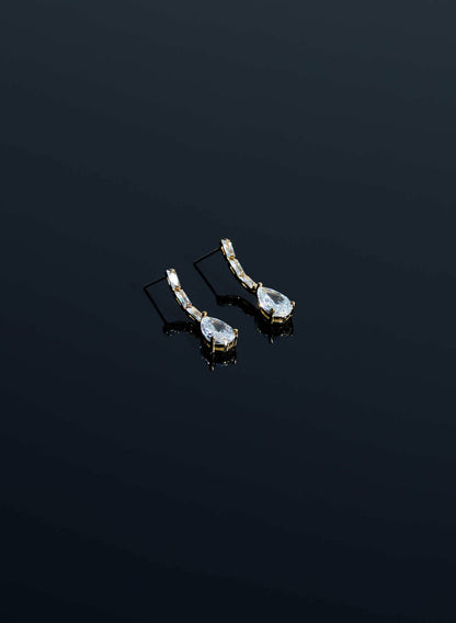 Women Linear Crystal Pendant Drop Earrings Gold | Melanie Lyne