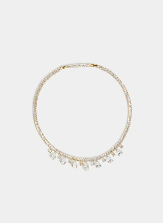 Women Baguette Crystal Pendant Necklace Gold | Melanie Lyne