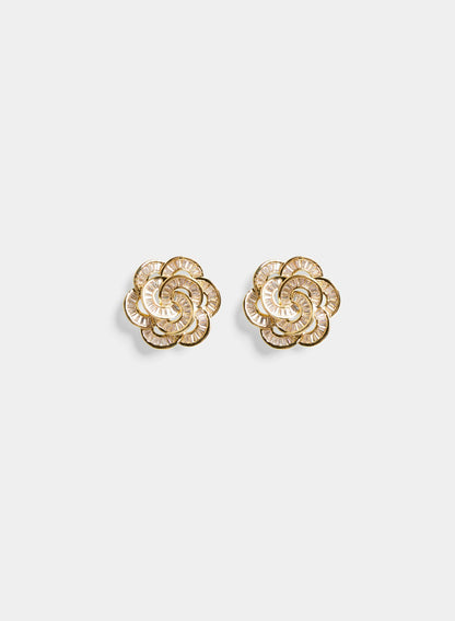 Women Baguette Flower Button Earrings Gold | Melanie Lyne