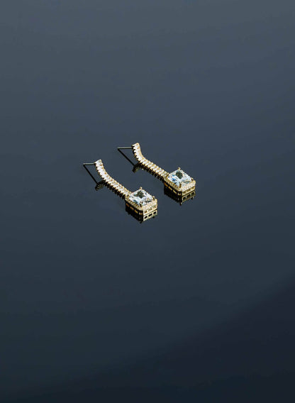 Women Square Crystal Pendant Drop Earrings Gold | Melanie Lyne