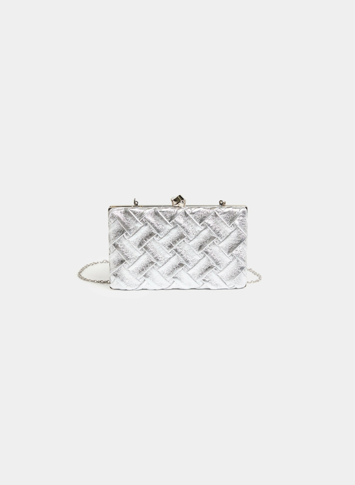 Women Vegan Leather Weave Detail Clutch Silver | Melanie Lyne