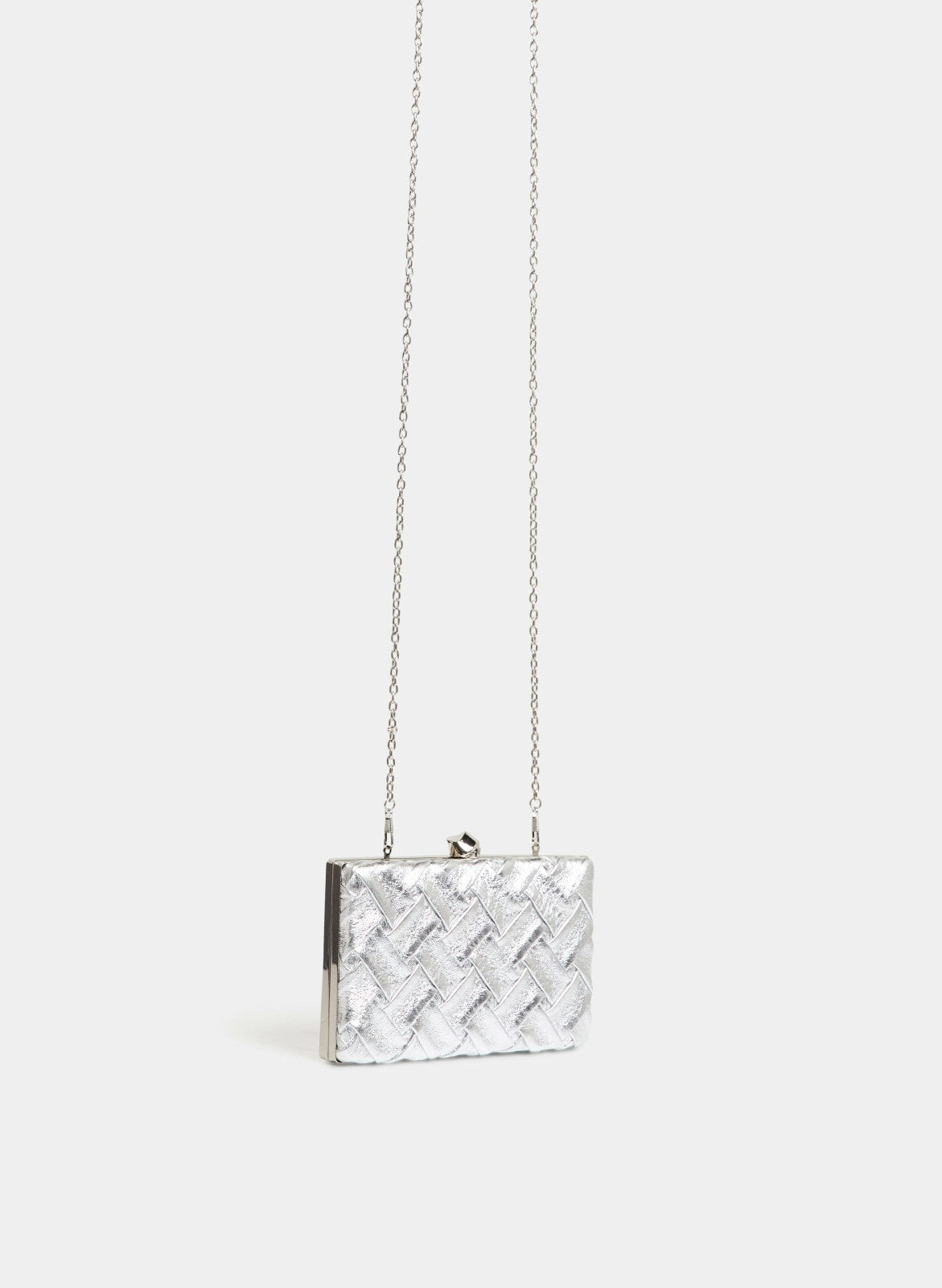 Women Vegan Leather Weave Detail Clutch Silver | Melanie Lyne