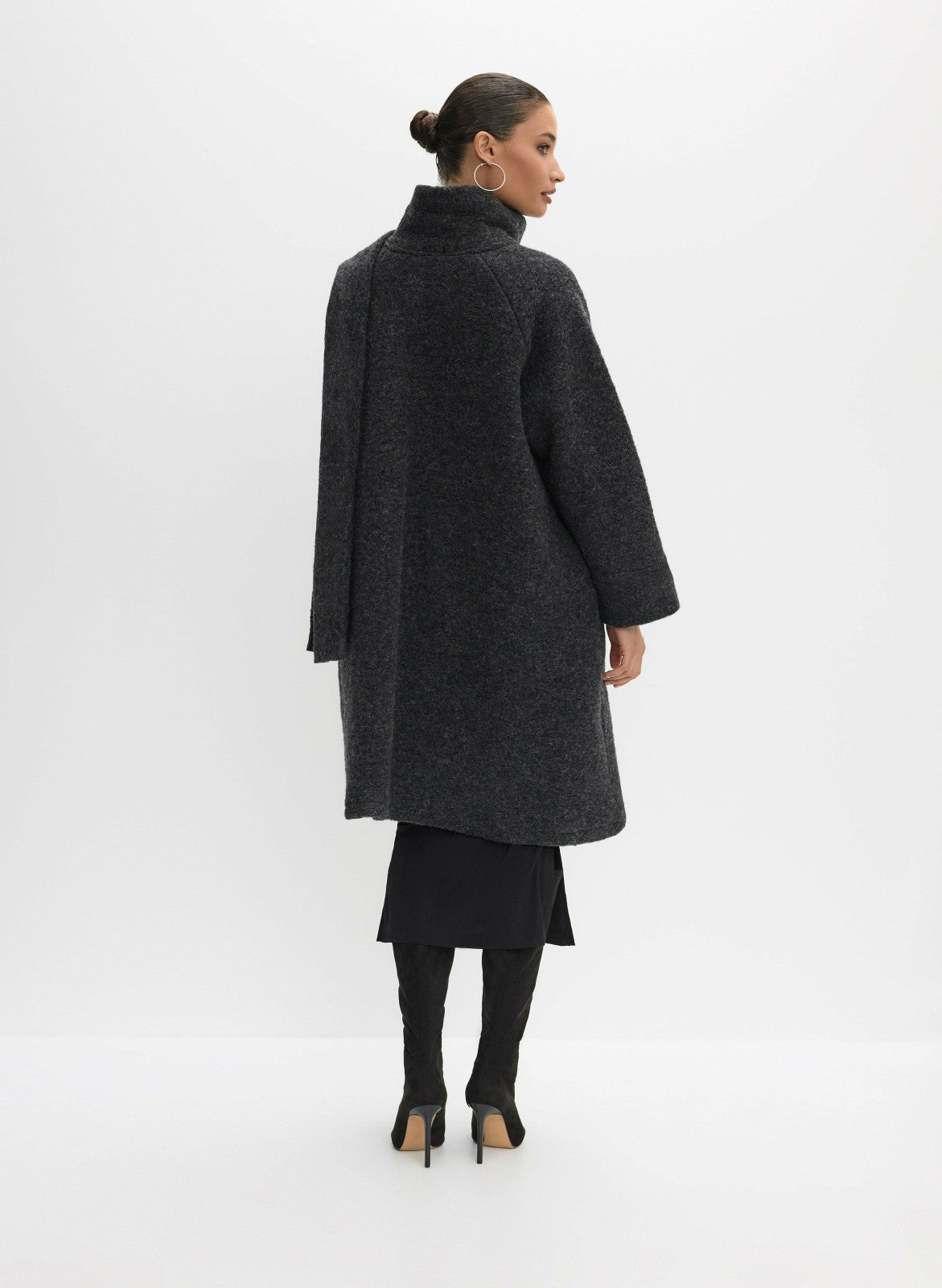 Women Cowl Neck Scarf Coat Charcoal | Melanie Lyne
