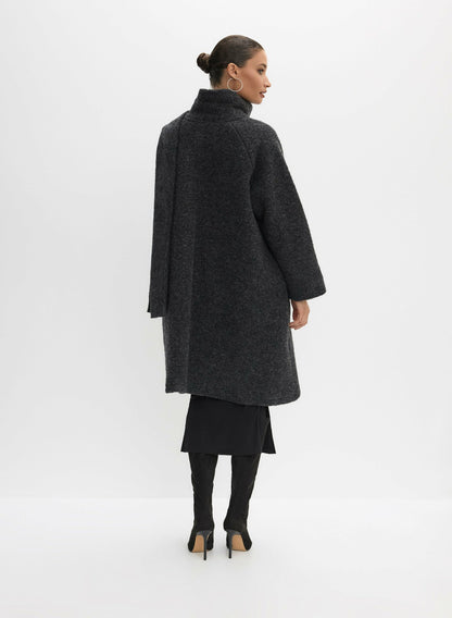 Women Cowl Neck Scarf Coat Charcoal | Melanie Lyne