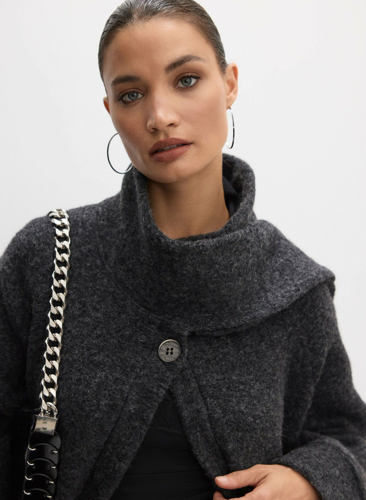 Women Cowl Neck Scarf Coat Charcoal | Melanie Lyne
