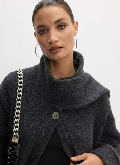 Women Cowl Neck Scarf Coat Charcoal | Melanie Lyne