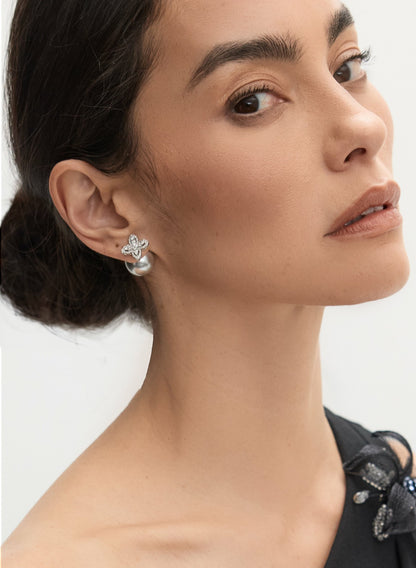 Women Crystal Clover Pearl Back Earrings Pearl | Melanie Lyne