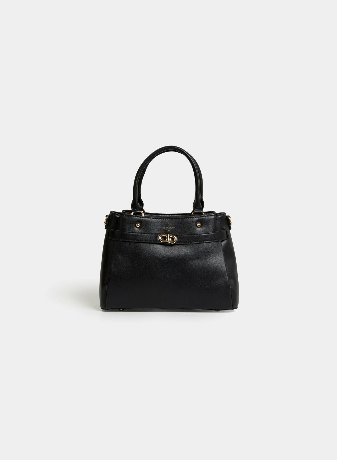 Women Belt Detail Vegan Leather Handbag Black | Melanie Lyne