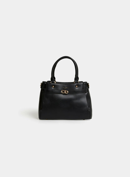 Women Belt Detail Vegan Leather Handbag Black | Melanie Lyne