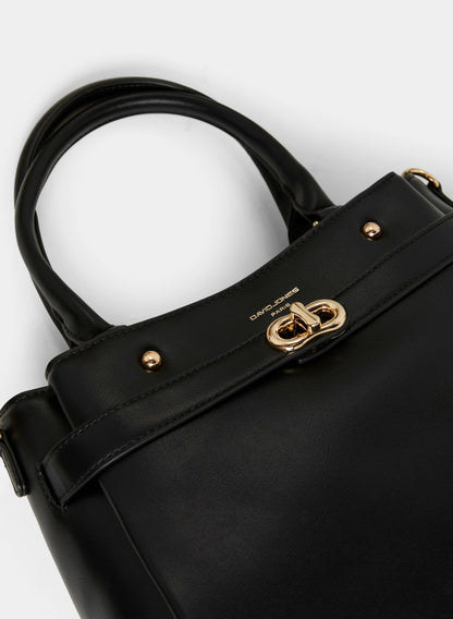 Women Belt Detail Vegan Leather Handbag Black | Melanie Lyne