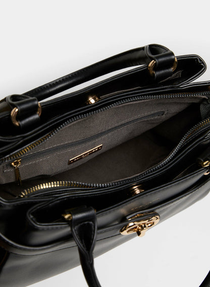 Women Belt Detail Vegan Leather Handbag Black | Melanie Lyne