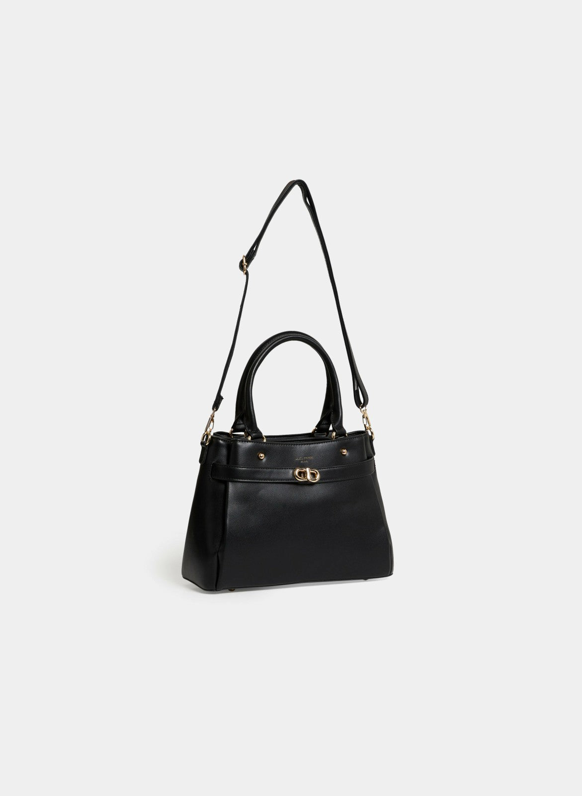 Women Belt Detail Vegan Leather Handbag Black | Melanie Lyne