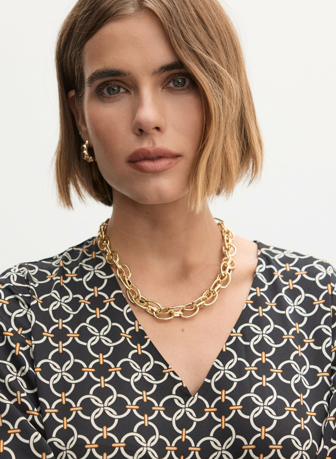 Women Geometric Print Long Sleeve Dress Black Pattern | Melanie Lyne