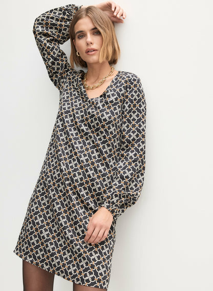 Women Geometric Print Long Sleeve Dress Black Pattern | Melanie Lyne