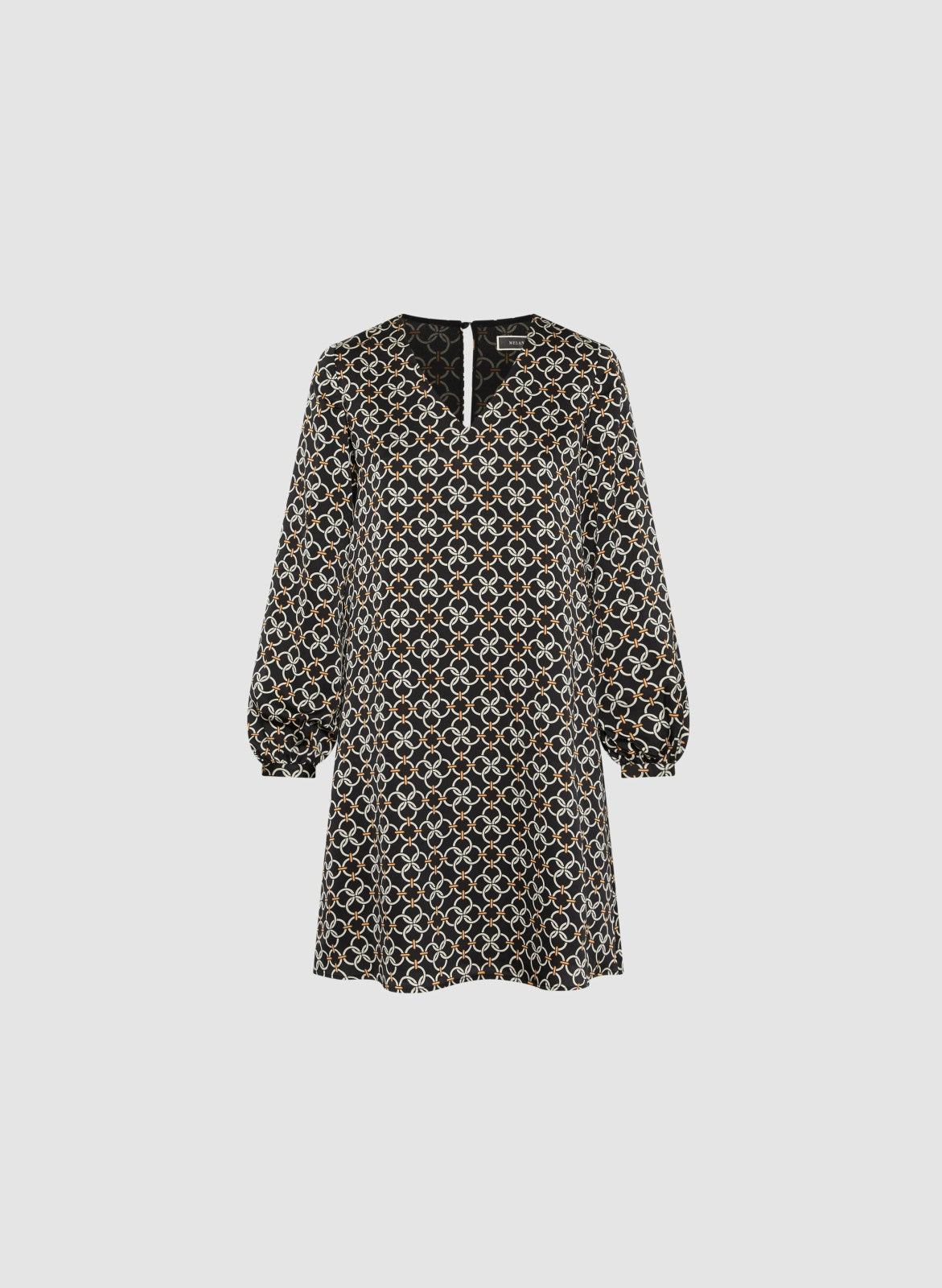 Women Geometric Print Long Sleeve Dress Black Pattern | Melanie Lyne