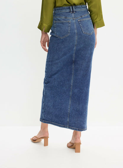 Women Front Slit Long Denim Skirt Clear Blue | Melanie Lyne