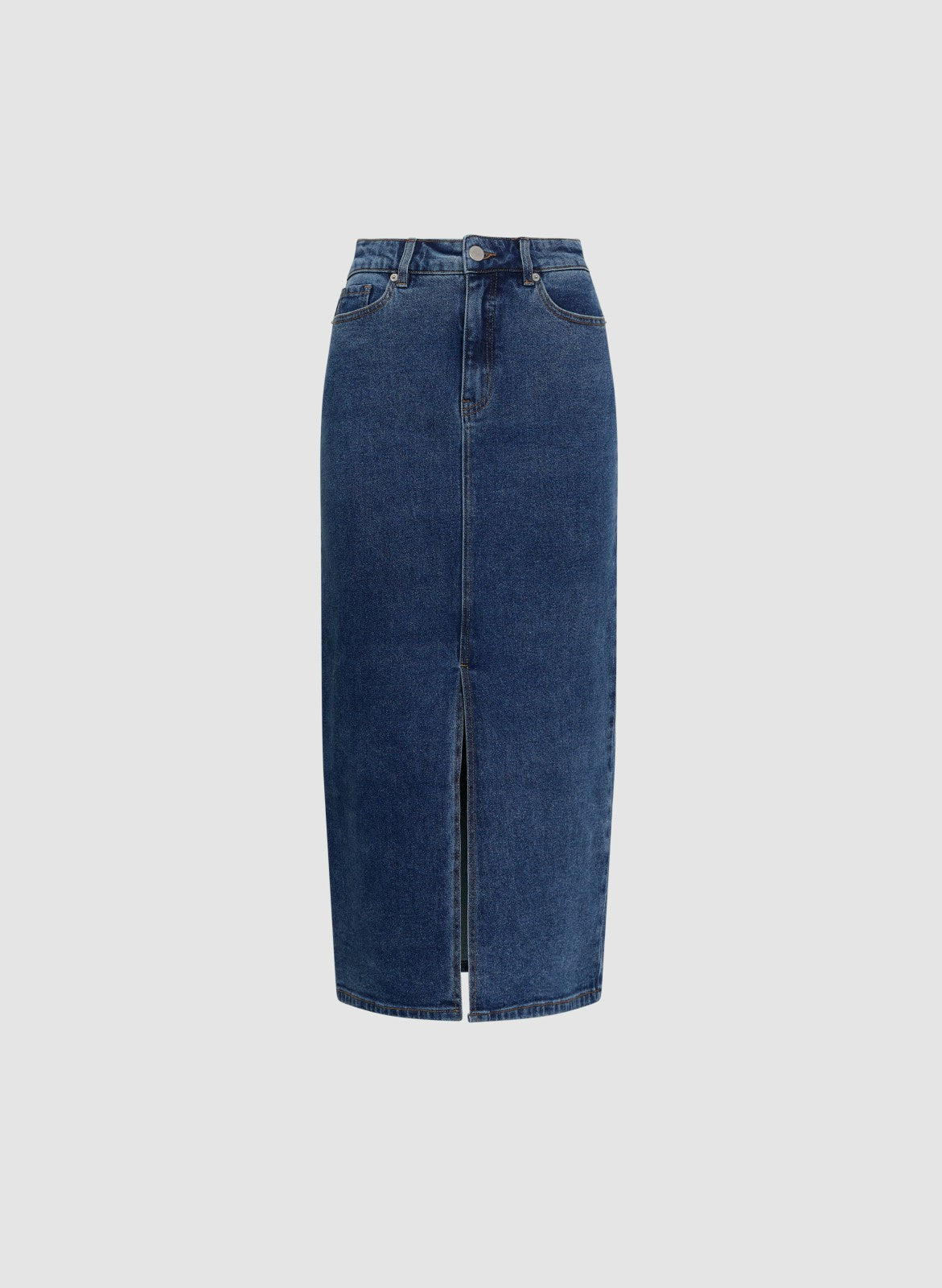 Women Front Slit Long Denim Skirt Clear Blue | Melanie Lyne