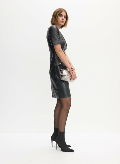 Women Vegan Leather Crew Neck Dress Black | Melanie Lyne