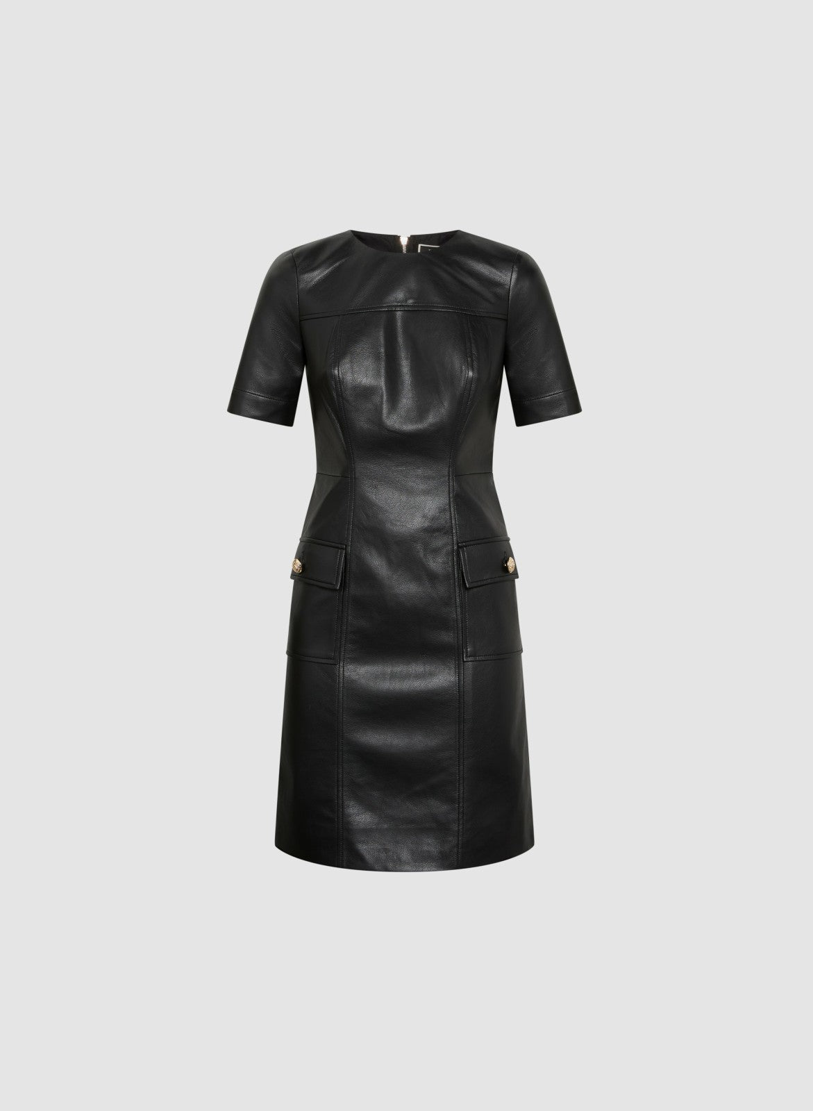 Women Vegan Leather Crew Neck Dress Black | Melanie Lyne