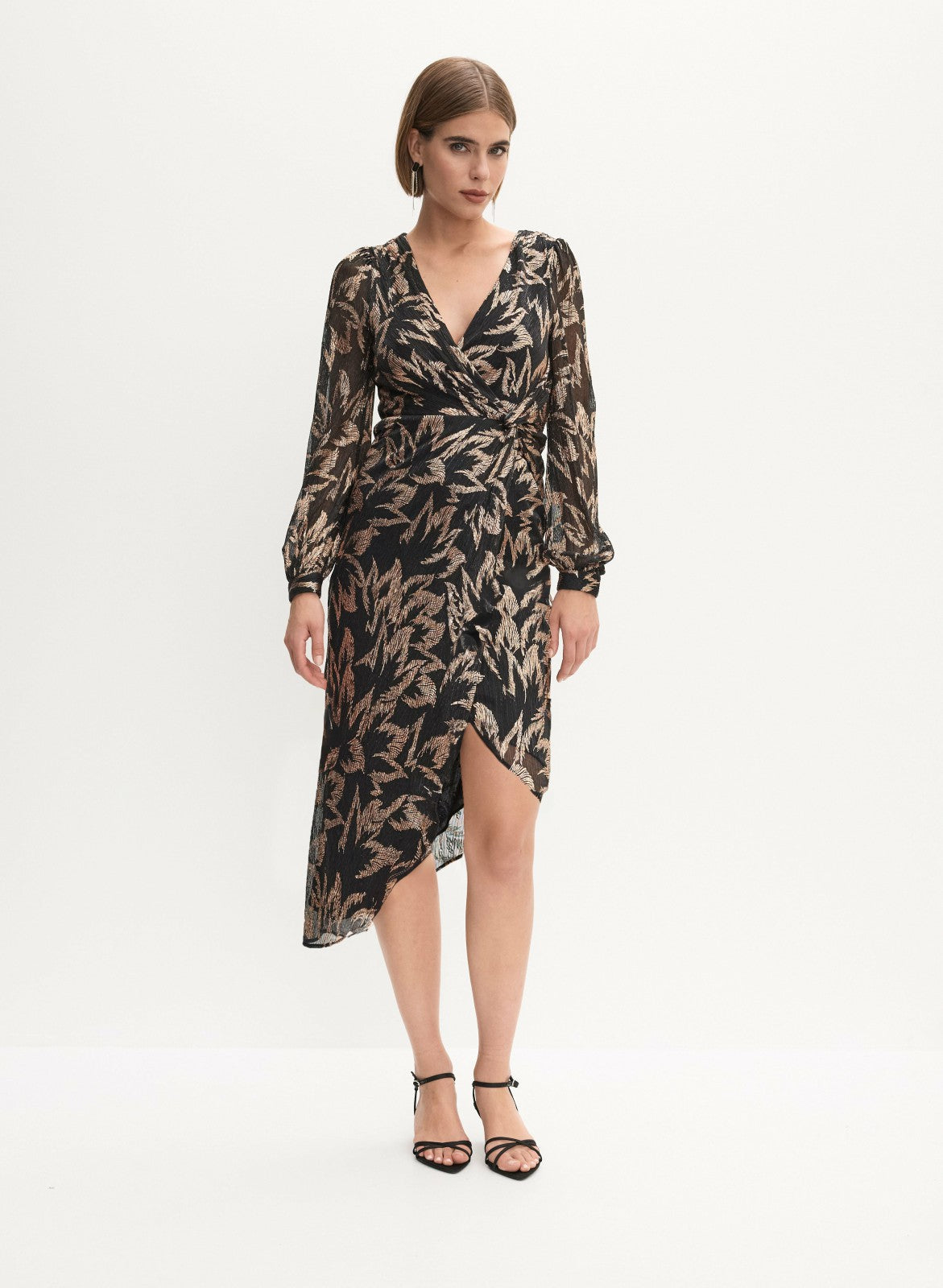 Women Adrianna Papell- Floral Print Faux Wrap Dress Rose Gold | Melanie Lyne