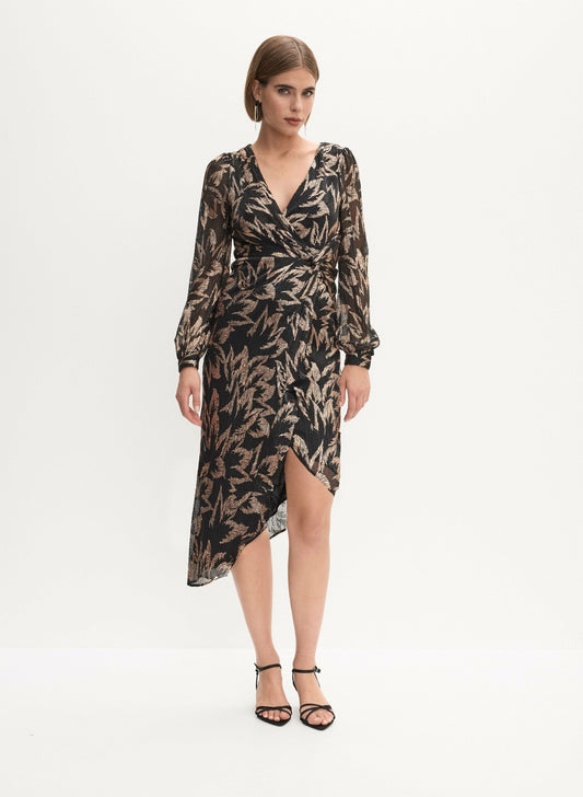 Women Adrianna Papell- Floral Print Faux Wrap Dress Rose Gold | Melanie Lyne