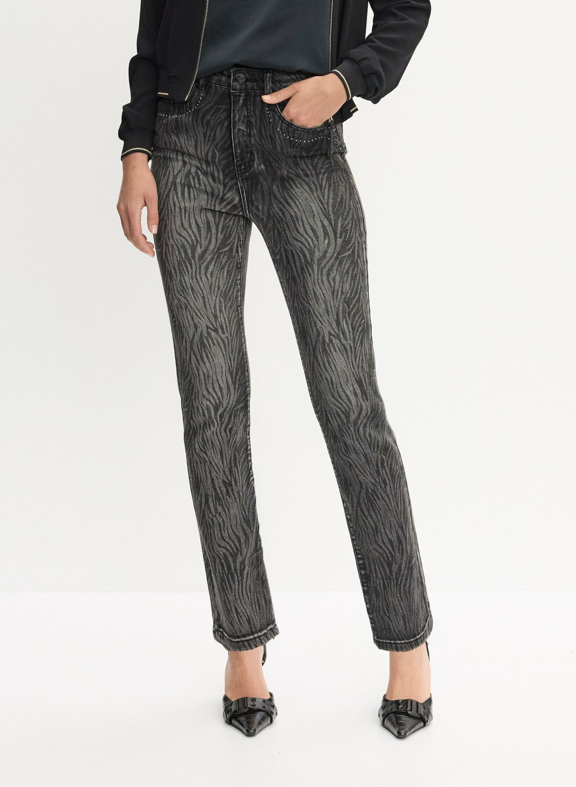 Women Zebra Print Straight Leg Jeans Black Pattern | Melanie Lyne