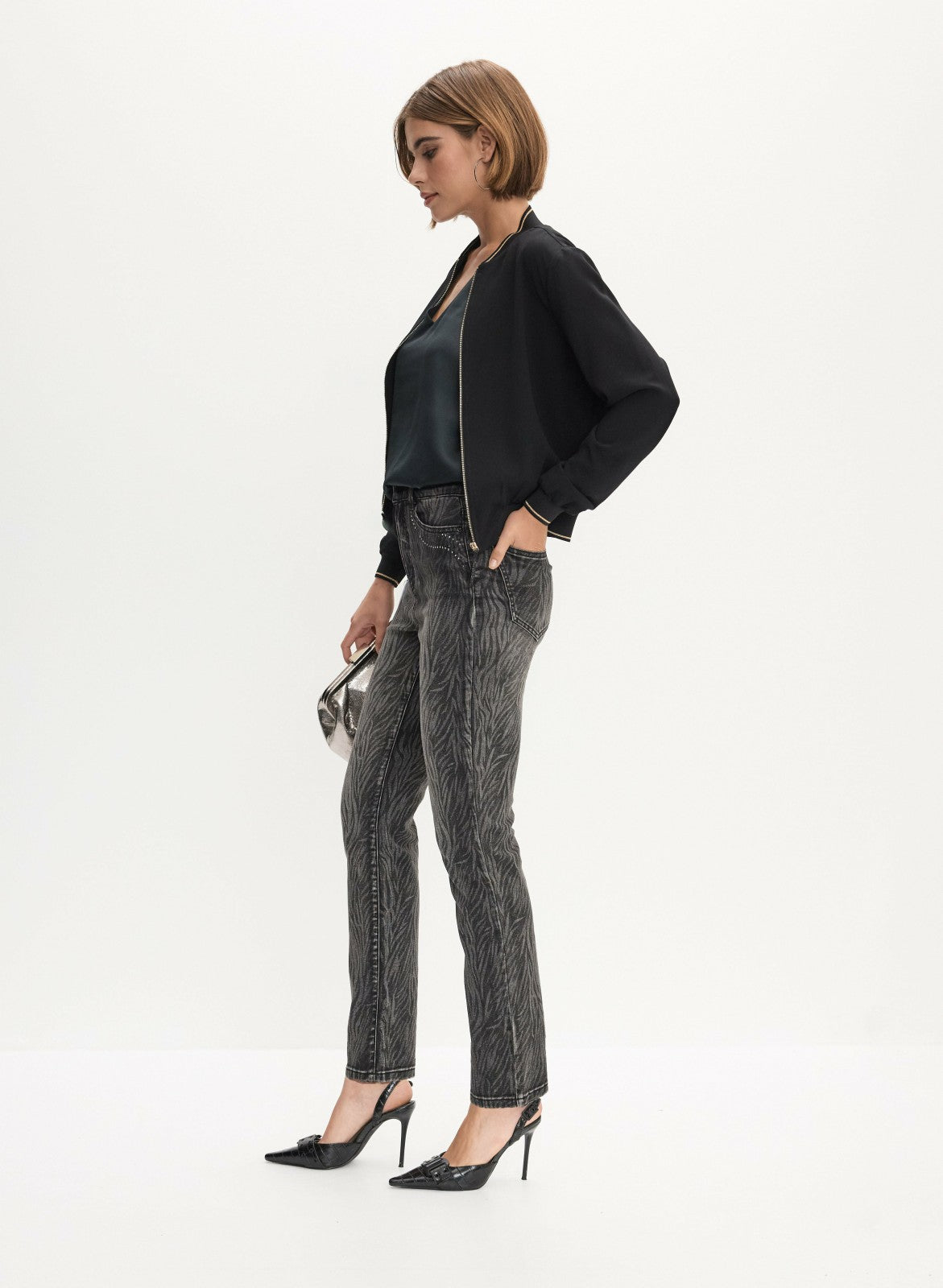Women Zebra Print Straight Leg Jeans Black Pattern | Melanie Lyne